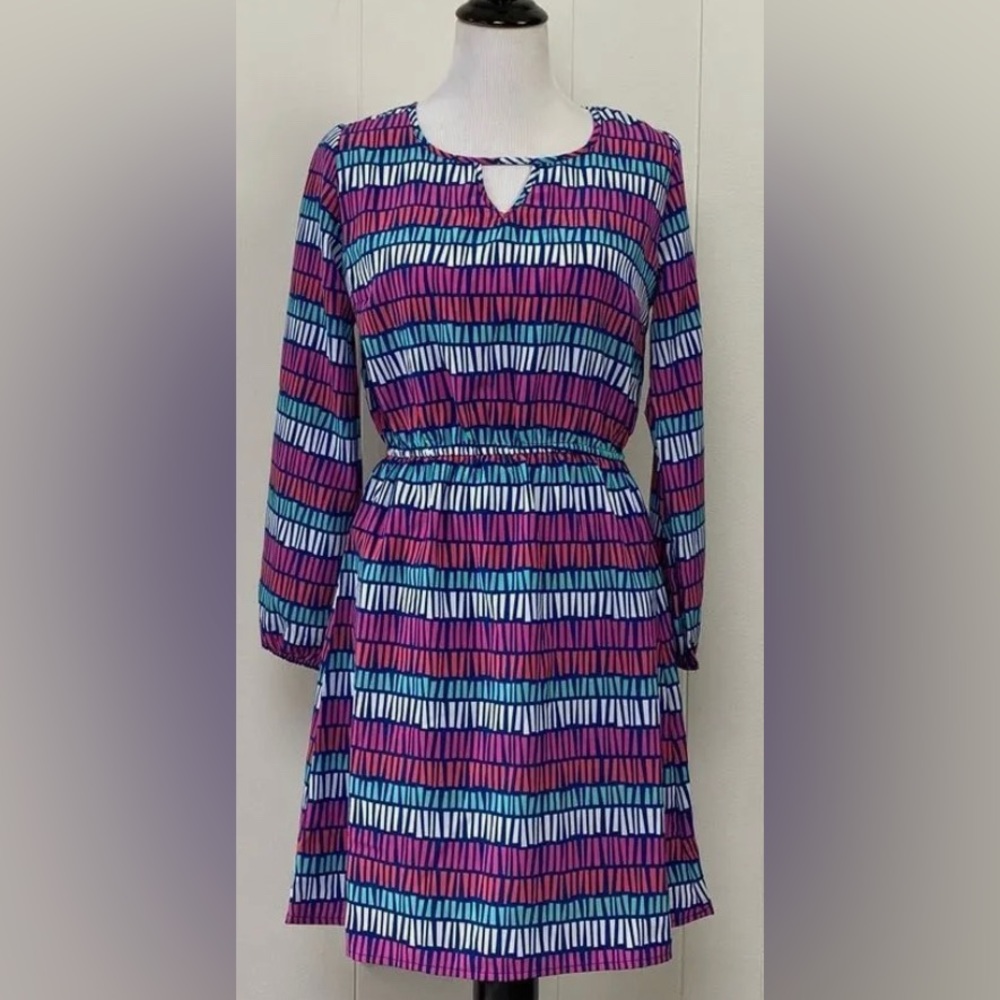 COLOR Abstract Multicolor Long Sleeve Knee length Dress Size Medium